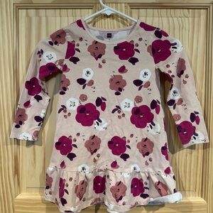 Tea Collection Girls Pink Floral Long Sleeve Ruffle Cottagecore Cotton Dress 5
